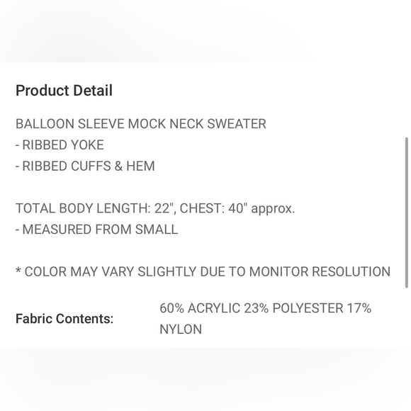 Zenana Mauve Mock Neck Long Sleeve Balloon Sleeve Sweater Knit - Picture 5 of 6